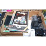 A single box to include various cameras and camera accessories, Sinclair ZX81, various game tapes,