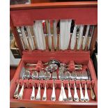 A 1980s suite of silver plated cutlery in teak case