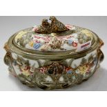 A Victorian Wedgwood majolica glazed game pie tureen and cover, the finial moulded as nesting birds,