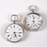 Two silver pocket watches, the first with signed dial by 'Pateck', with white dial, black Roman