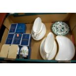 A box of miscellaneous china, to include boxed Royal Worcester egg coddlers, Masons Chartreuse