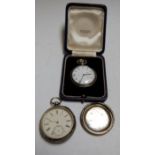 A gent's Rector steel cased open faced pocket watch, having enamelled dial with Arabic numerals