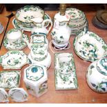 A quantity of Masons ironstone Chartreuse pattern table china, storage jars, lamp, etc