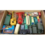 A single box of loose and cased diecast vehicles to include Budgie Models Dinky Toys, Dinky Super