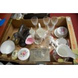 A box of miscellaneous china and glassware, to include a Royal Doulton Seriesware squat vase "
