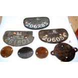 A collection of seven cast iron railway wagon plates to include LNER 20 tons 1937 Darlington No.