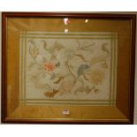 A silkwork floral embroidered panel, framed and glazed, 55 x 67.5cm