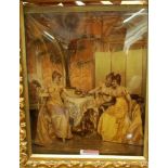 A pair of interior scenes, reverse printed studies on glass, early 20th century, 24 x 19cm (one a/