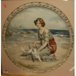 W. Hounsom-Byles - Maiden feeding the gulls, coloured print; together with a monochrome engraving;