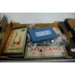 A single box of various Meccano sets to include accessory outfit, cranes, bridges, towers,