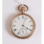 An open faced pocket watch, the white dial with black Roman numerals, minute markers, subsidiary