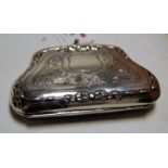 A George V silver and engraved lady's purse with leather lined interior, Birmingham 1918, 11.5cm