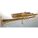 A brass trumpet the "Bundy" designed by Vincent Bach, the Selmer Company, USA, in fitted hard