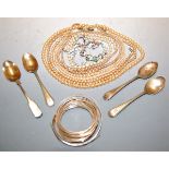 A small collection of miscellaneous items, to include silver teaspoon, pearl clip earrings, faux