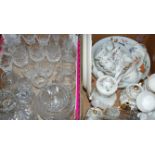 Two boxes of miscellaneous china and glassware, to include large Mason's plate in the Fruit Basket