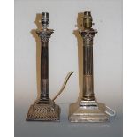 A Victorian Old Sheffield Plate Corinthian column candlestick, having fluted column to shaped square