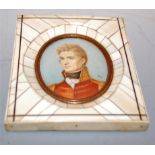 English school - Head and shoulders portrait miniature of a gentleman, watercolour on ivory,