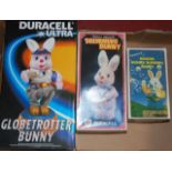 Three various boxed Duracell Bunny boxed toys to include Drumming Bunny, Globetrotter Bunny, and