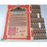 An Imperial Chinese Government 5% Hukuang Railways Gold Loan for £100, bond No.109683, with coupons