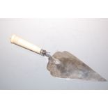 An Edwardian silver and ivory handled commemorative trowel, with presentation inscription, Sheffield