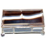 A late 19th century gilt brass and agate table snuff-box, of rectangular form, the hinged lid