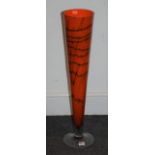 A large studio amber glass table vase of tapered cylindrical form to circular foot rim, height 70cm