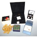 A small collection of assorted costume jewellery, to include gold plated curblink necklace, silver