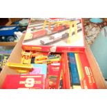 A single box of various Triang, Hornby, model railways accessories to include carriages,