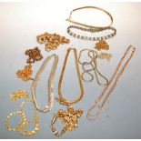 A collection of costume jewellery, to include gold plated fringe necklace etc