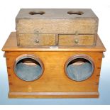 An Edwardian oak ballot box, of rectangular form, the removable lid with two apertures, the front