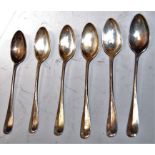 A set of six Victorian silver teaspoons, in the Rat-tail pattern