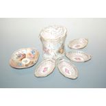 A set of four Dresden porcelain bonbon dishes, each heightened in gilt; one Augustus Rex porcelain
