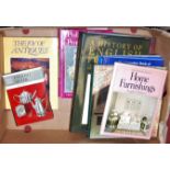 A single box of hardback antique reference books to include The Joy of Antiques, English Silver by