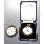 A gent's Rector steel cased open faced pocket watch, having enamelled dial with Arabic numerals