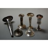 Assorted silver wares, to include kiddush cup, specimen vases ( one a/f), single candlestick on