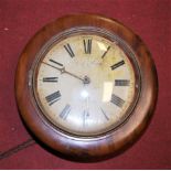 A Victorian postman's alarm clock, having a painted wooden dial with Roman numerals and weight