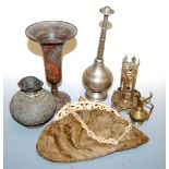 A small collection of miscellaneous Eastern metalwares, to include trumpet shaped vase etc