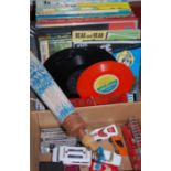 A box of miscellaneous items, to include loose diecast toy vehicles, viewmaster and cards, sticker