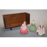 Three small Royal Doulton figurines to include Rose HN1368, Dinky Dough HN2120, and Belle HN2340,