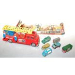 A single box of loose playworn diecast vehicles to include Dinky, Lesney, together with tinplate