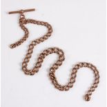 A graduated 9ct gold watch chain, each link stamped '9.375', with T-bar also stamped '9.375', (32.