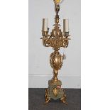 A late 19th century onyx and gilt metal five sconce candelabra (later converted to electricity) (