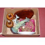 A single box of various miscellaneous wares to include a pair of small modern mahogany gallery