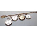 A 19th century nickel cased open faced pocket watch, having enamelled dial with Roman numerals and