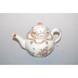An 18th century Lowestoft porcelain teapot and cover, of bullet shape, polychrome decorated with