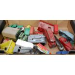 A single box of various diecast and tin plate vehicles