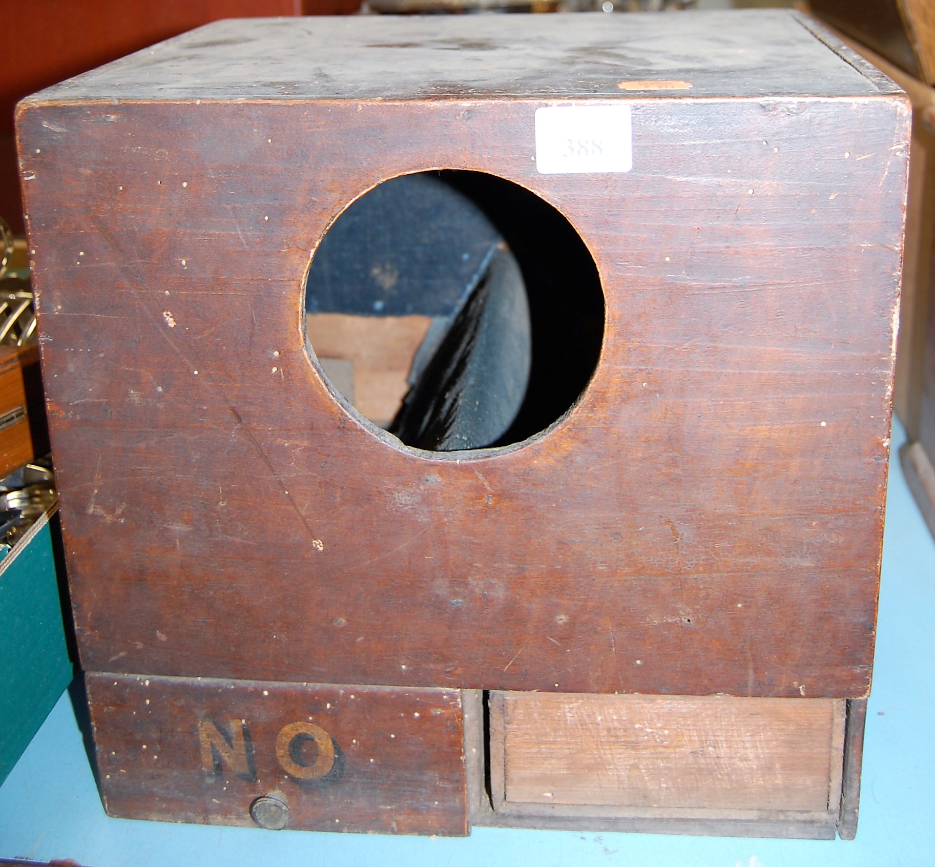 A Victorian painted pine ballot box, the top polychrome painted 'Loyal Volunteer Lodge No. 4979 M.