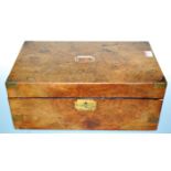 A Victorian figured walnut and brass bound fitted writing box
