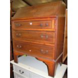 An Edwardian mahogany and satinwood inlaid slopefront three drawer writing bureau, w.77cm