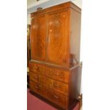 A late Victorian flame mahogany, satinwood inlaid, and chequer strung compactum, the twin upper